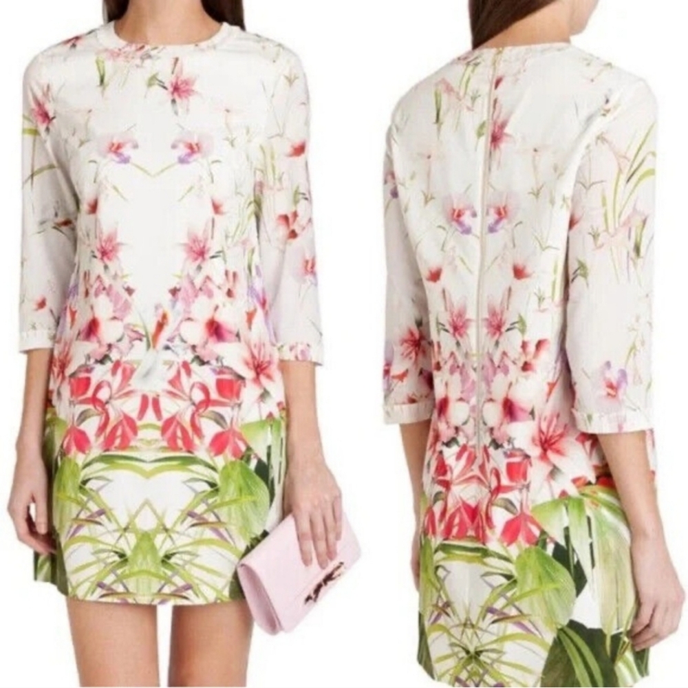 Ted Baker Oletta Mirrored Tropics Shift Dress Sz US 4/ Ted Sz 1